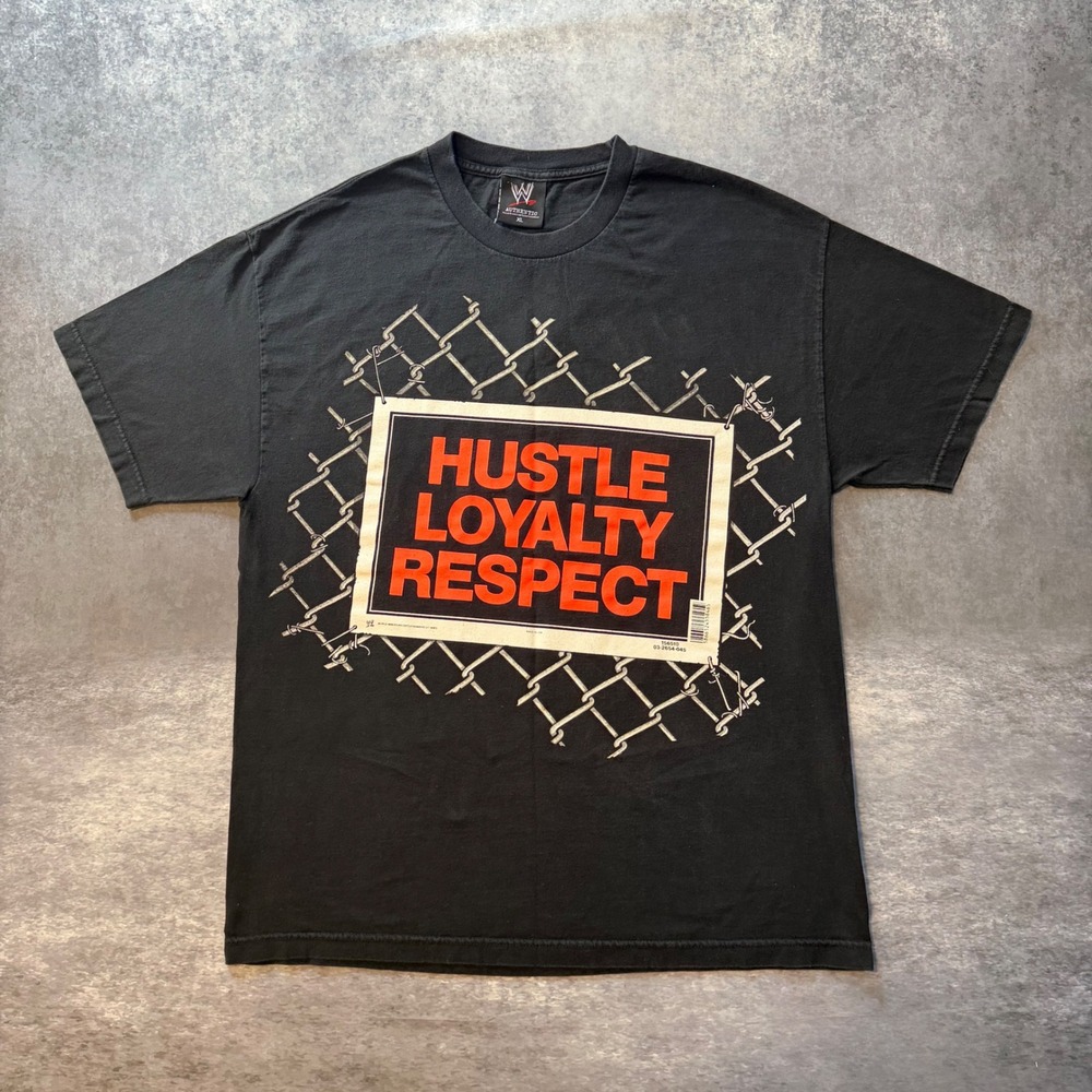 VTG 2007 WWE John Cena T Shirt XL Black Hustle Loyalty Respect Beware of Dog Y2K